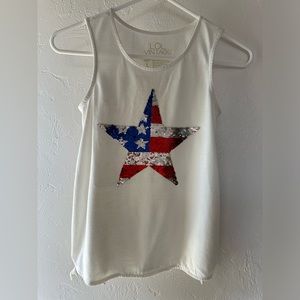 LOL Vintage girls tank - GUC - L - white with sequin star - USA Patriotic
